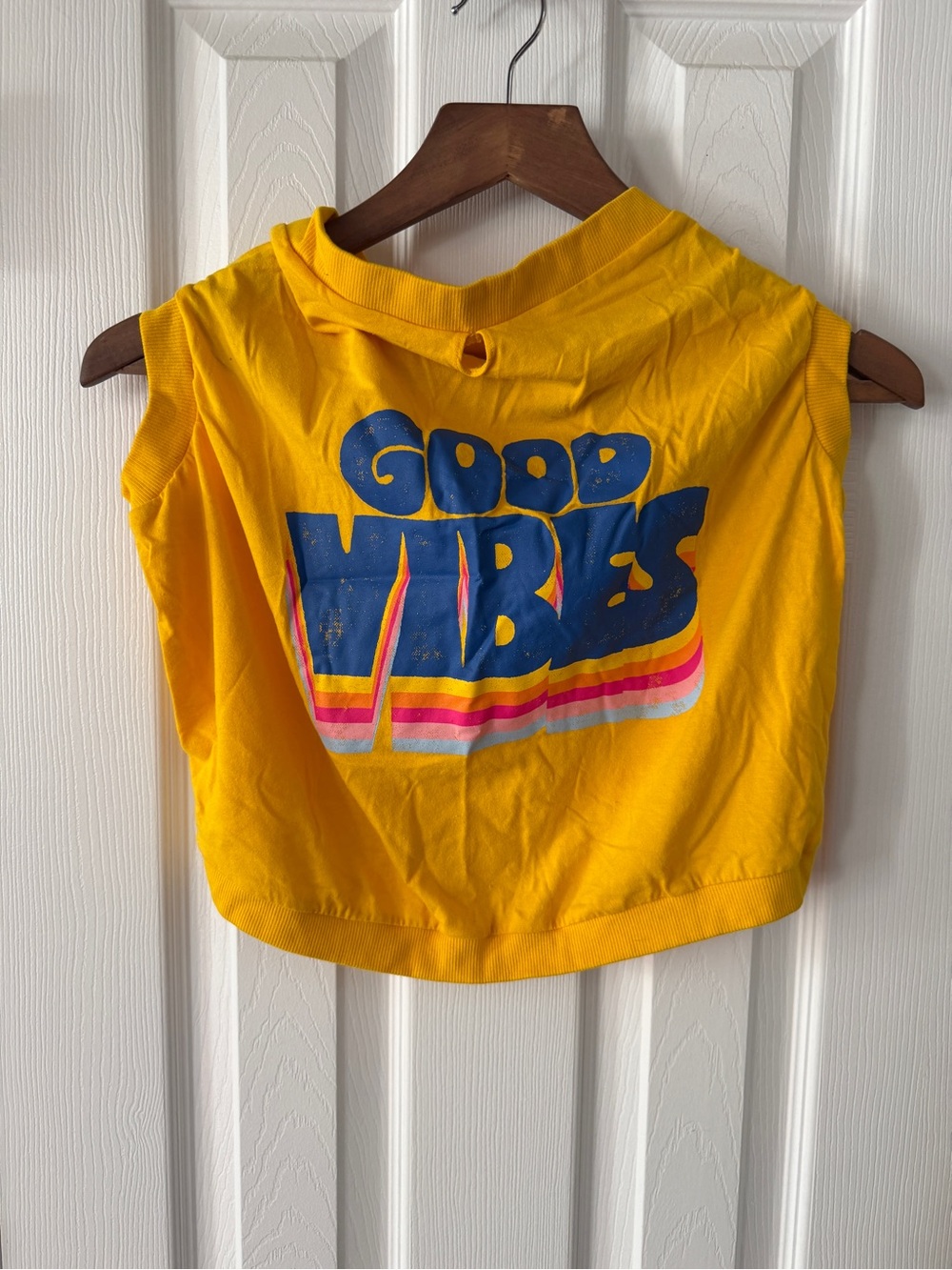 Old Navy Yellow 'Good Vibes' Graphic Pet Tank with Retro Stripes